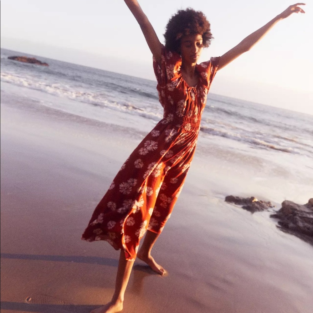 Madewell Sophia Linen Blend Midi Dress in Rusty Torch